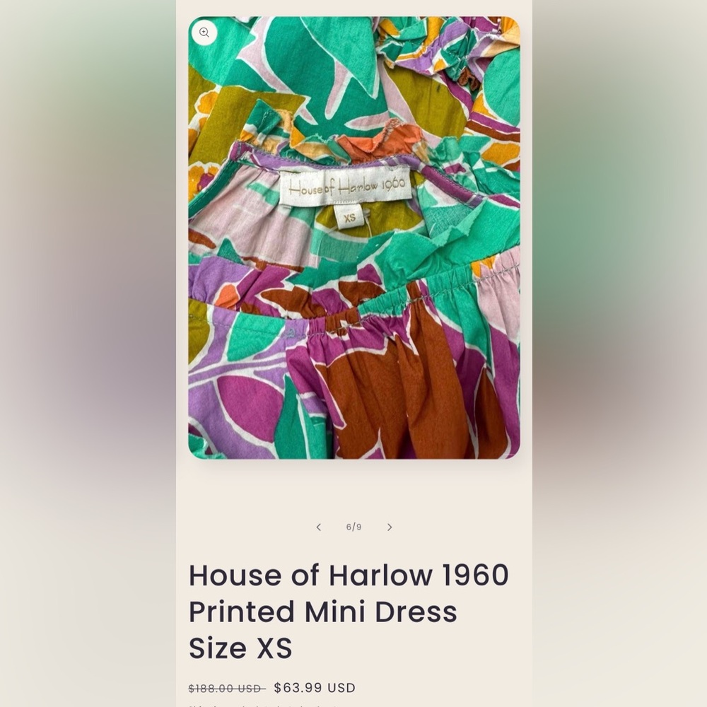 NWT House of Harlow 1960 Multicolor Printed Mini Dress XS - Picture 3 of 14